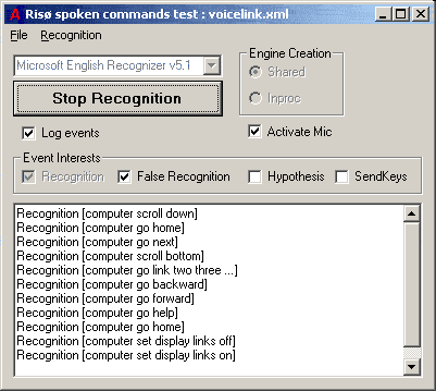 Voice recognition program's main window